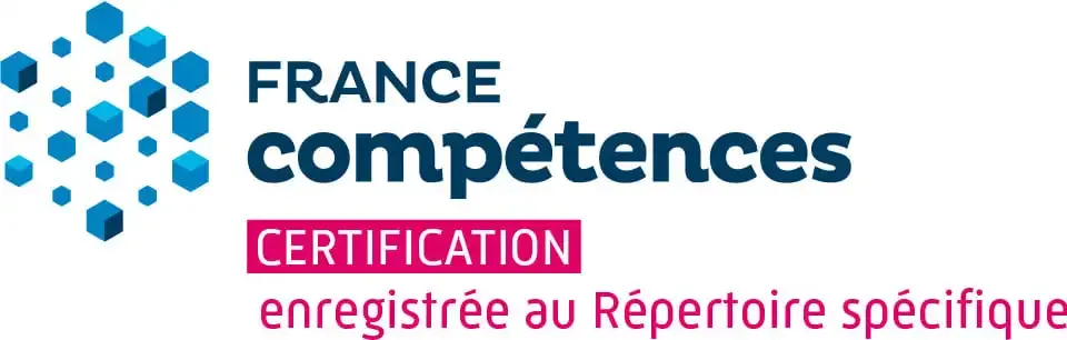 Logo sur fond blanc "France Compétences - Certification enregistrée au Répertoire spécifique"
